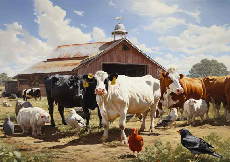Cattle And Chickins On The Farm | Poster