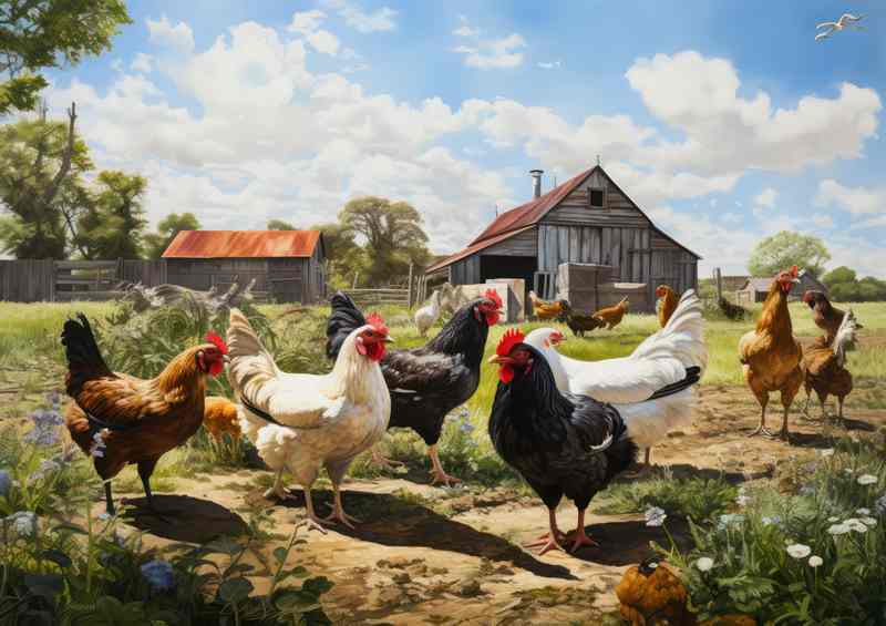 Cattle On The Farm With Chickens | Poster