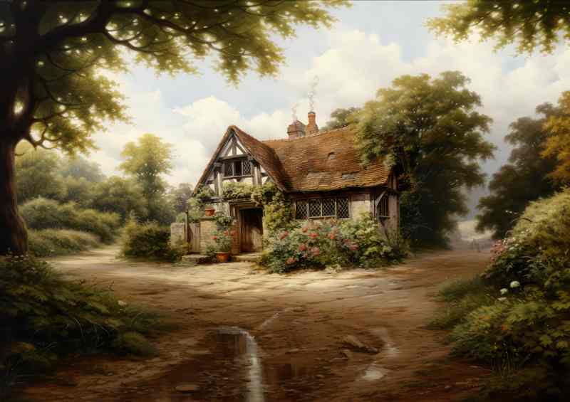 Country Serenity Old English Cottage Watercolour | Canvas