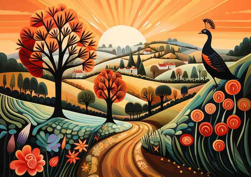 Countryside Whimsy Pheasant Amongst Scenic Beauty | Di-Bond