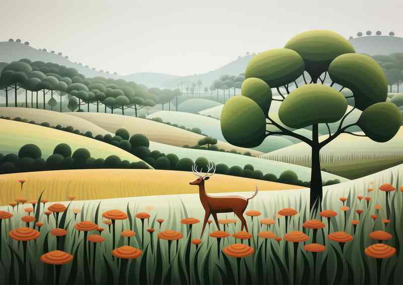 Countryside walks with Deer | Poster