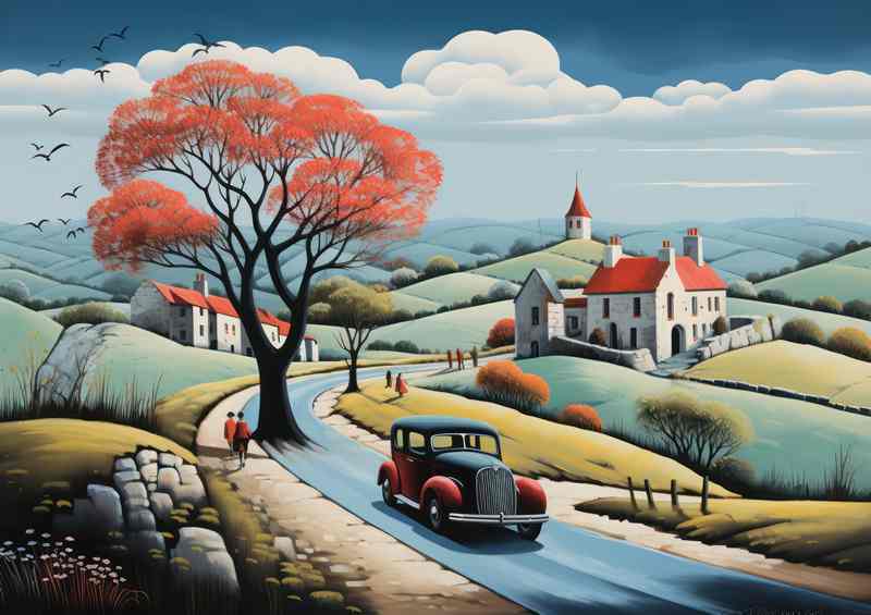 Cozy Cottage Chronicles Car On The Road | Canvas