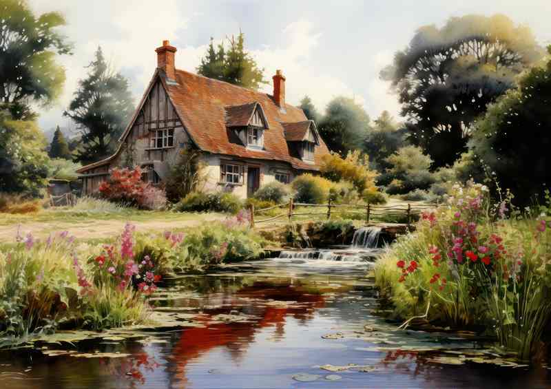Days English Cottage by the Riverside | Canvas