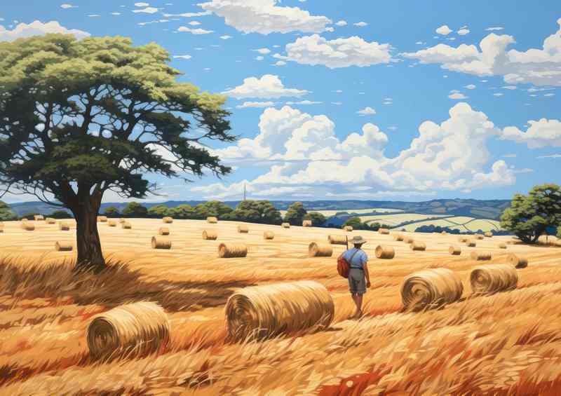 Golden Serenity Rustic Fields of Hay Bales | Metal Poster