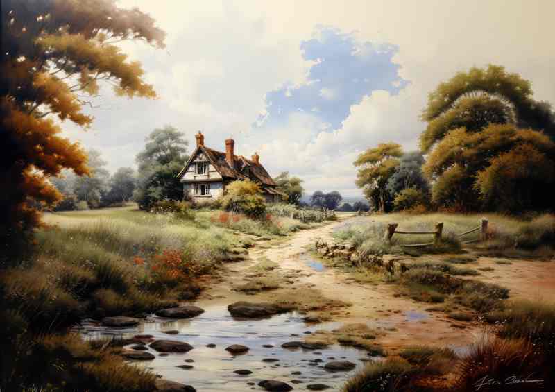 Harmony Riverside Cottage English Countryside | Metal Poster