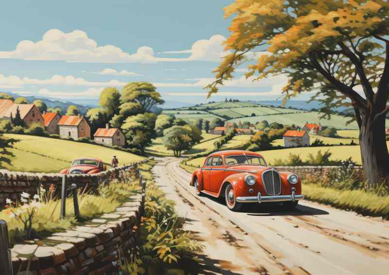 Old Car On The Countryside Roads | Metal Poster