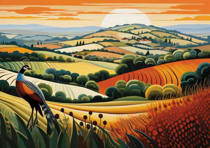 Pheasant in Fields Countryside Scenic Harmony | Di-Bond