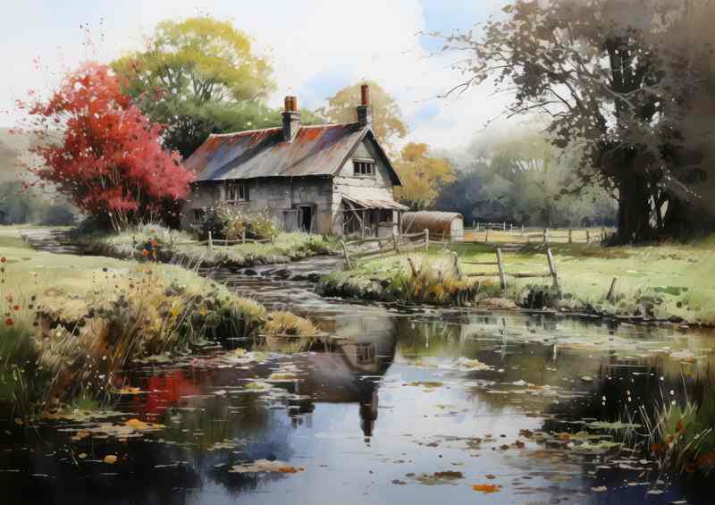 Picturesque Tranquility River Flows Through Countryside | Metal Poster