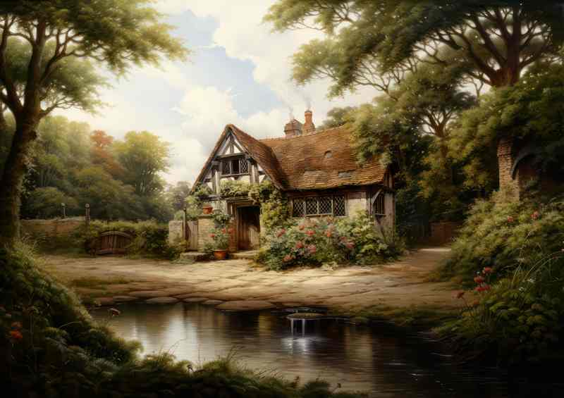 Riverside Dreams Old English Cottage Charm | Poster