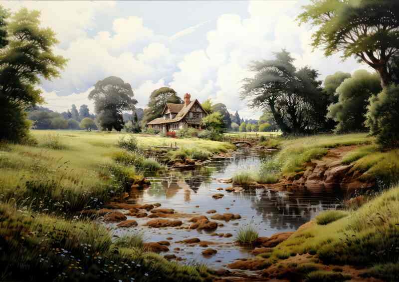 Riverside Harmony Old Cottage English countryside | Poster