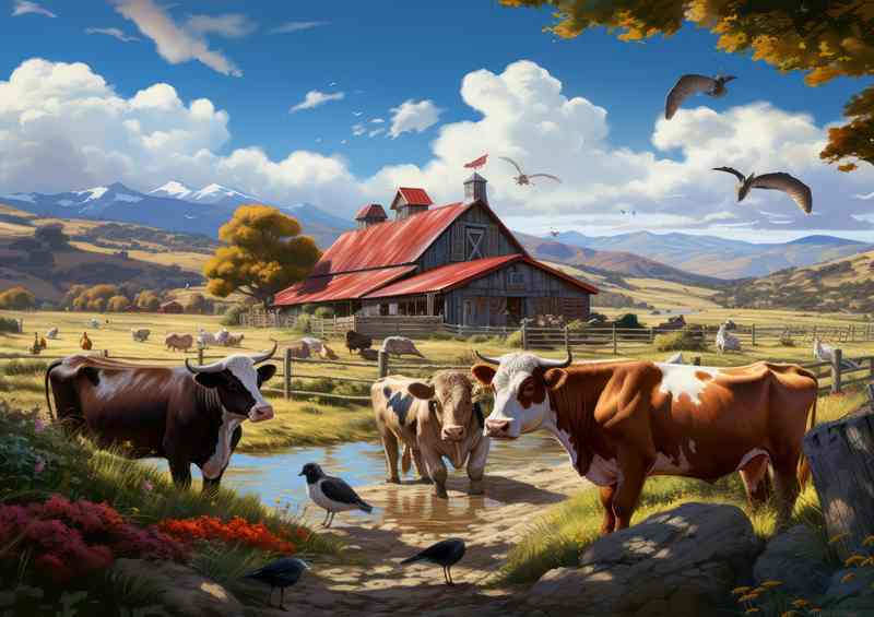 Rustic Charm Cows Roaming Classic Farm | Canvas