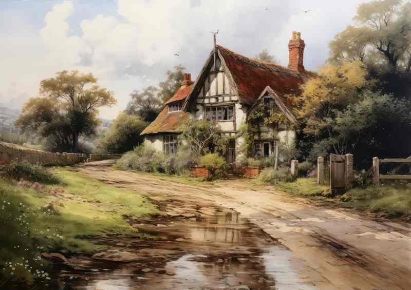 Rustic Charm Old English Countryside Homestead | Metal Poster