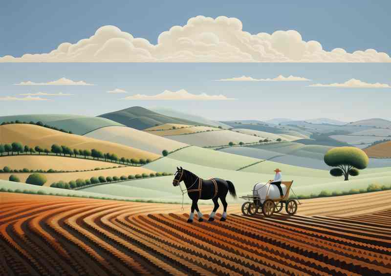 Rustic Fields Horse Ploughing field scene | Di-Bond