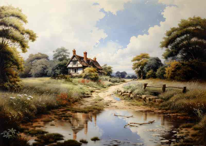 Serene Watercolours English Countryside Cottage scene | Di-Bond