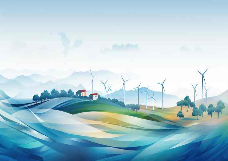 Serenity in the Settlement With Windturbines | Poster