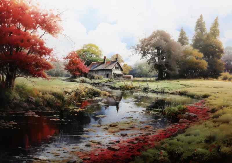 Tranquil Beauty Old English Countryside cottage | Di-Bond