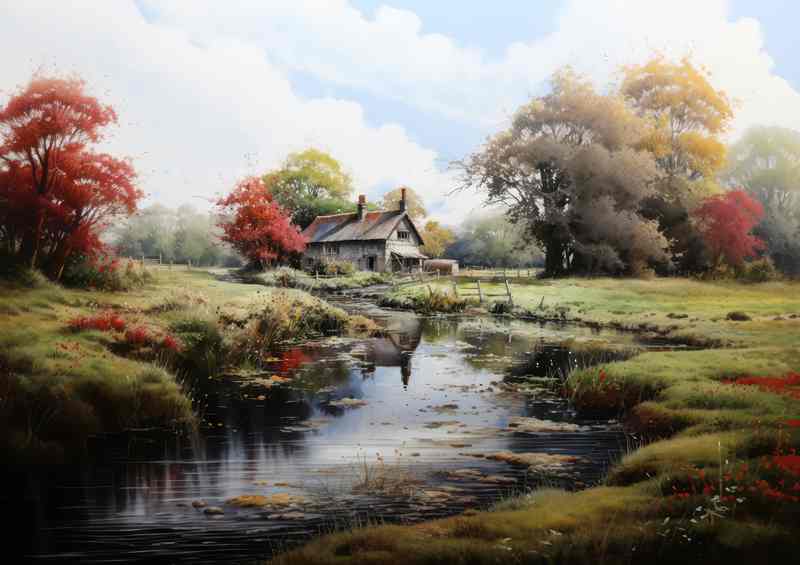 Tranquil Charm Picturesque English Cottage by River | Canvas