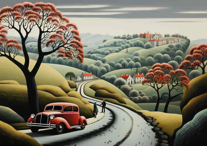 Vintage Car Parked On The Hilside | Poster