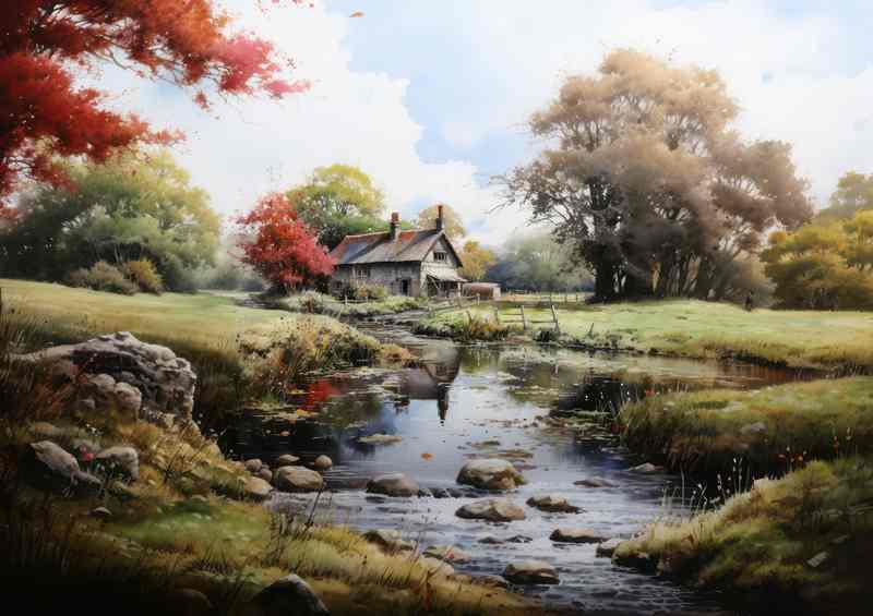 Watercolour Dreams Cottage by English River | Metal Poster
