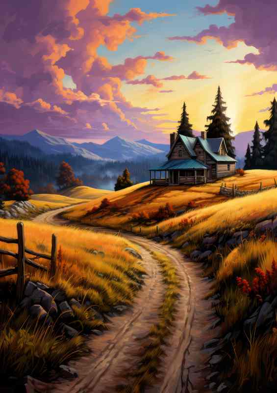 Hillside Village Dream | Metal Poster