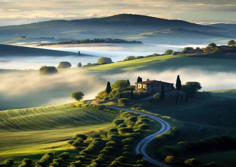 Artistic Morning Glow Over Tuscany Landscape | Poster