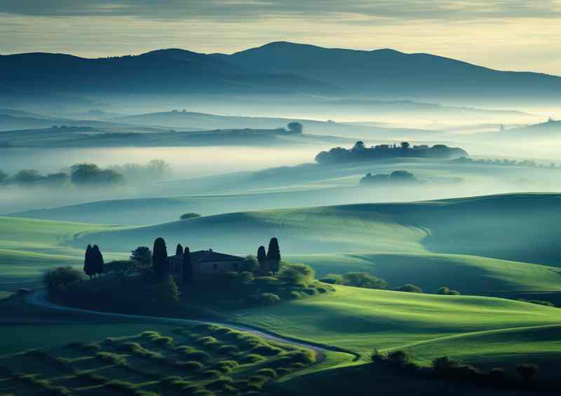 Mist Rolling over the hills of tuscany | Poster