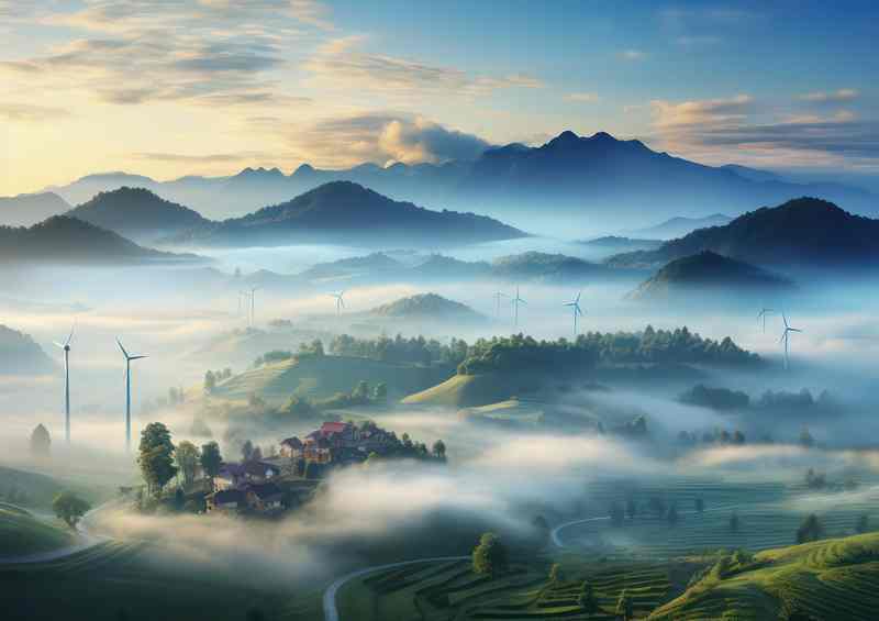 Morning Fog Scene of Vineyards Turbines | Di-Bond