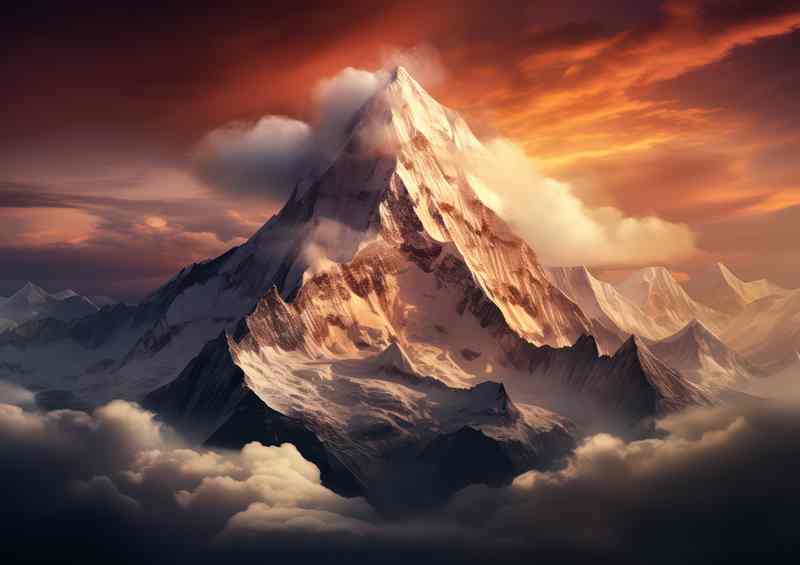Mountain Top With Amazing Red Fire Sky | Poster
