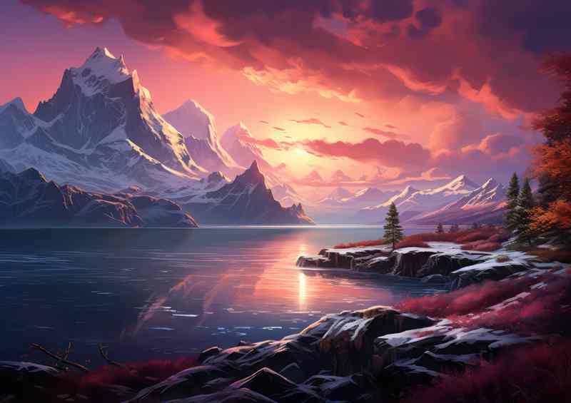 Pink and Purple Mountains Flowing River | Di-Bond