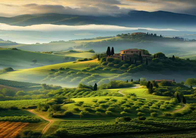 Scenic Morning Light Tuscany Landscape Artwork | Poster
