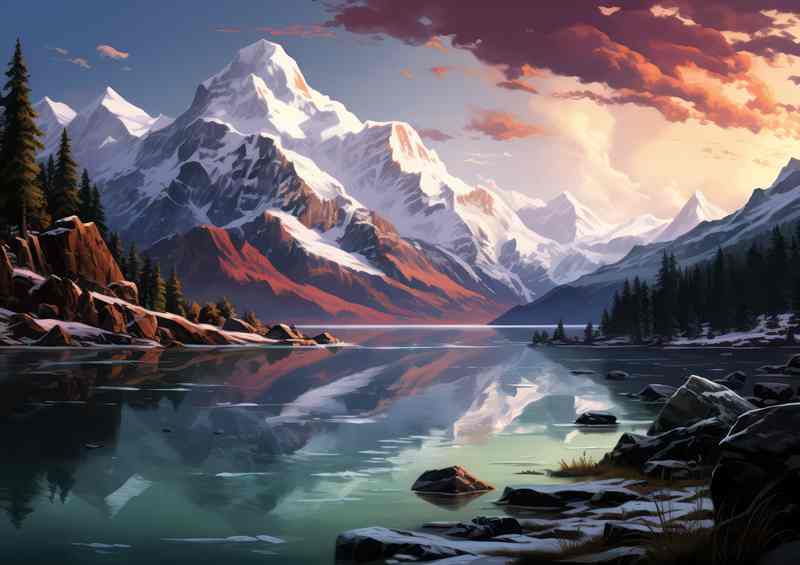 Snowy Mountains By The Lake | Canvas