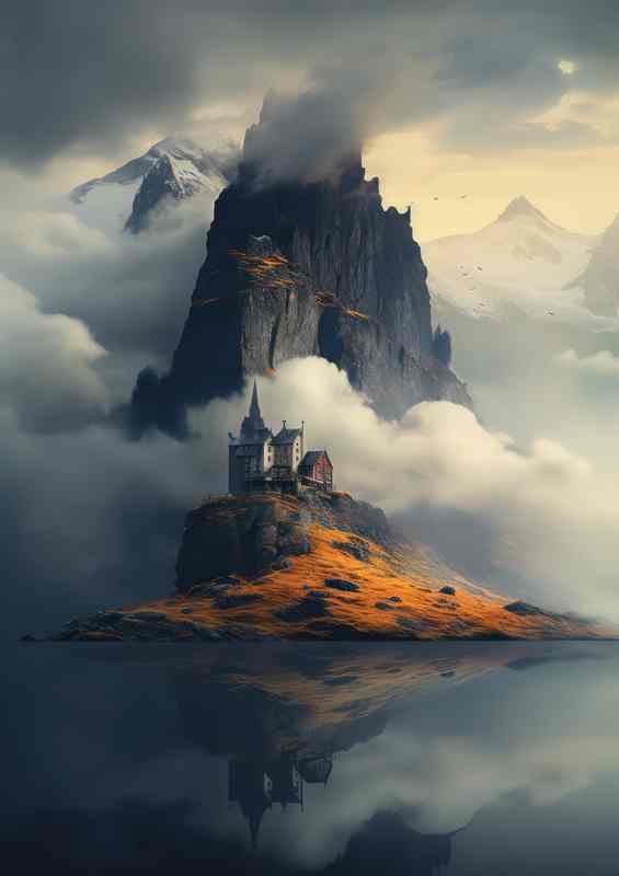 An Old Mountain In Iceland Surrounded By Mist | Metal Poster