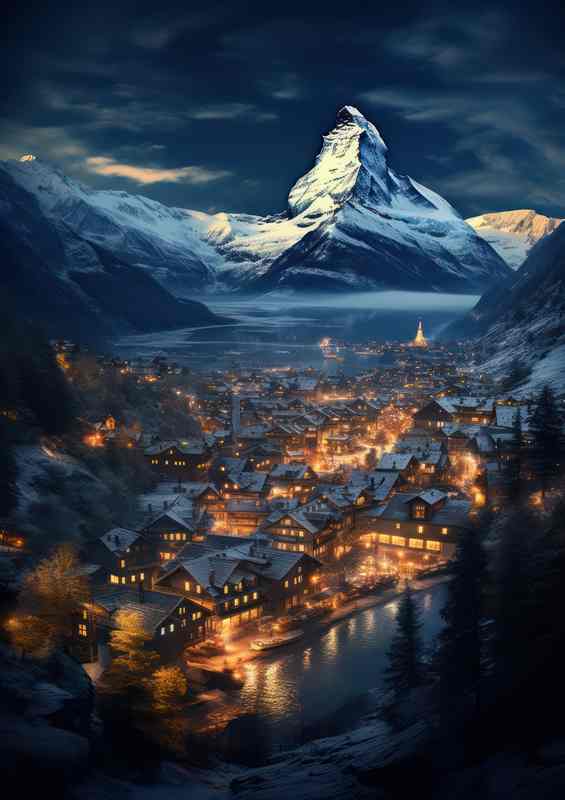 Artistic View of Zurich and Matterhorn | Canvas