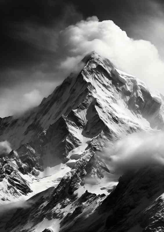 Black And White Mountain Top With Mist | Poster