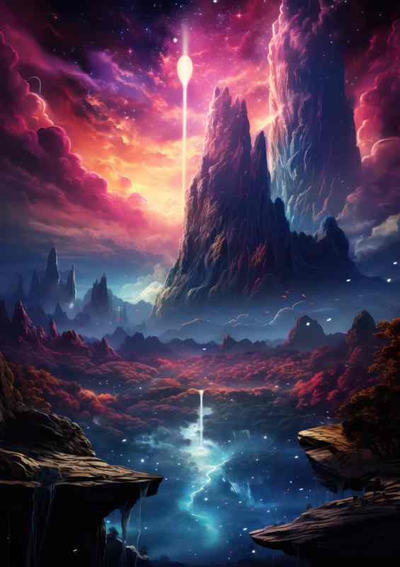 Enchanting Spectrum Spill Red Fire Sky | Metal Poster