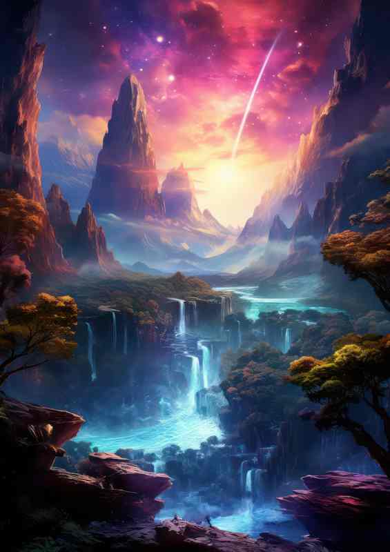 Fantasy Falls of Color mountain Backgrounf | Poster