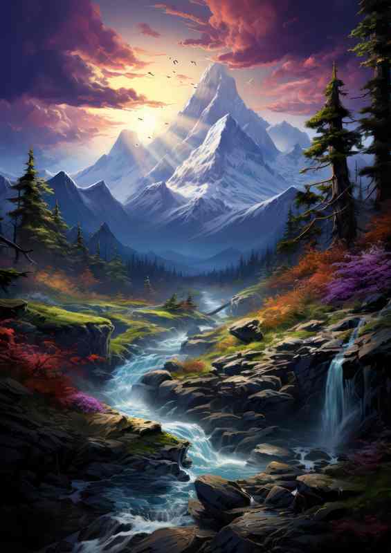 Flowing babbling Creek Beneath Mountain | Canvas