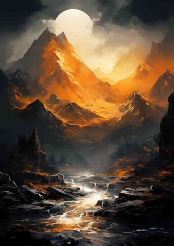 Grey and Gold Mountain Harmony | Metal Poster