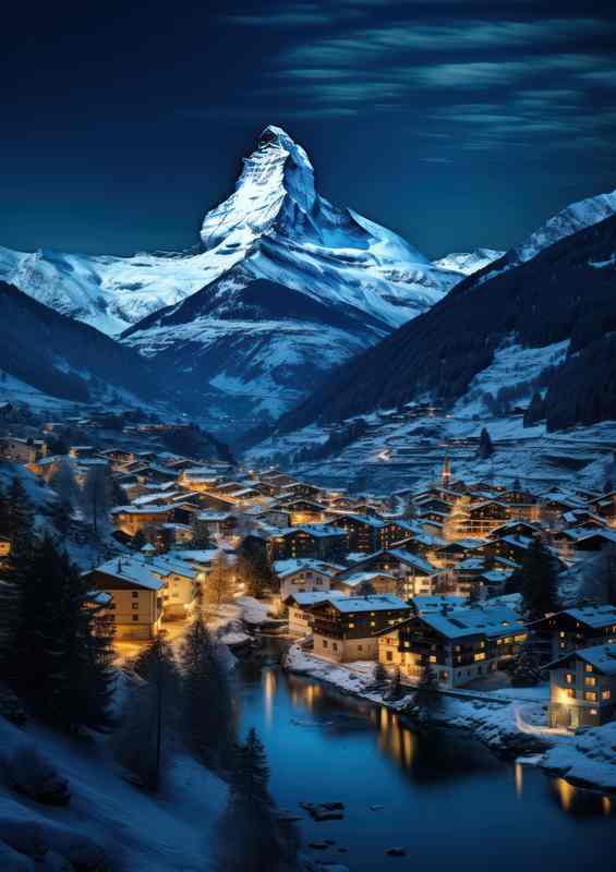 Vibrant Zurich City Under Matterhorn Peak | Metal Poster