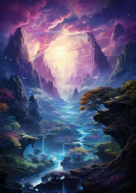 Whimsical Waterfall Wonders In The Mountains | Canvas