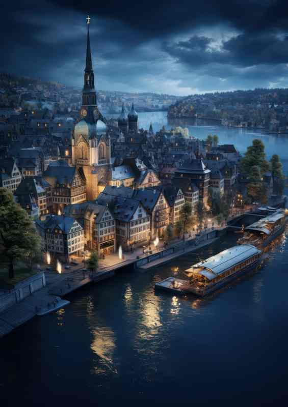Zurich City by Night | Metal Poster