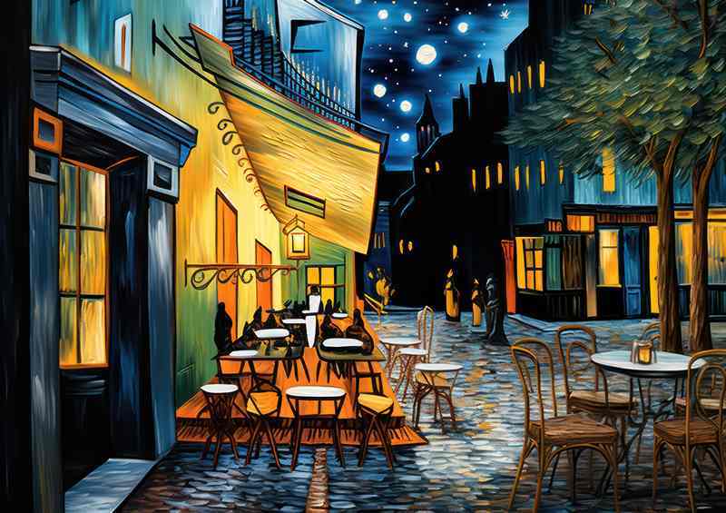 Enchanting Nightfall Surrounds the Midnight Cafe | Metal Poster
