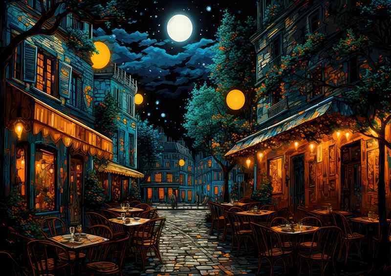 Mellow Moonlight Bathes the Serene Midnight Cafe | Poster