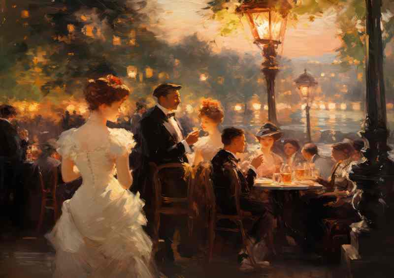 Picturesque Daybreak Over French Outdoor Cafe | Metal Poster