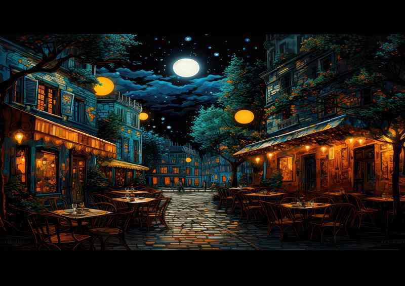 Velvet Night Envelops the Bustling Midnight Cafe | Canvas