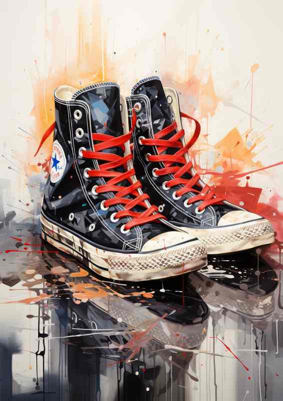 Black sneaker on splattered surface | Poster