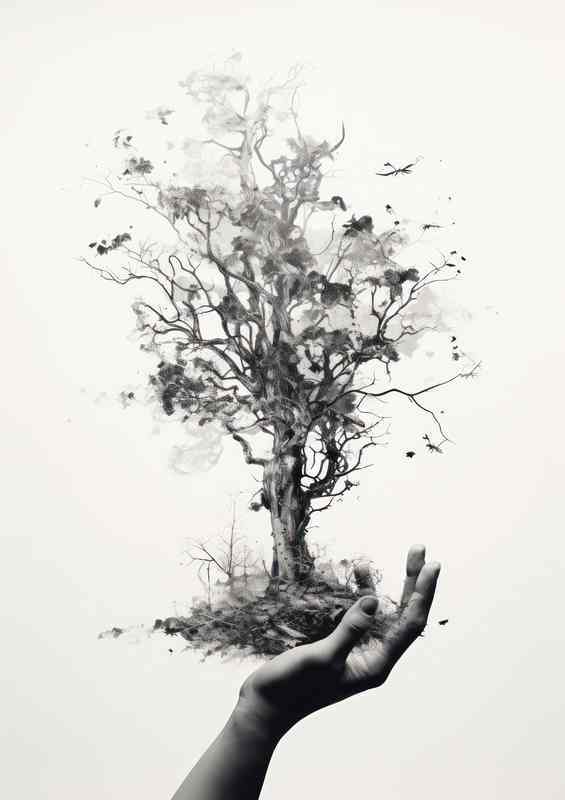 Enchanted Fusion Hand and Branches Intertwine | Canvas