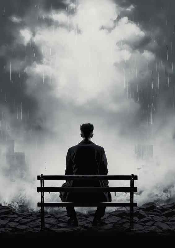 Man on Bench Embracing Park Serenity | Poster