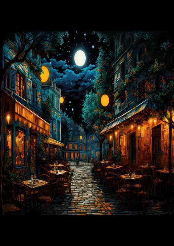 Midnight Cafe Ambiance Under Starlit Sky | Poster