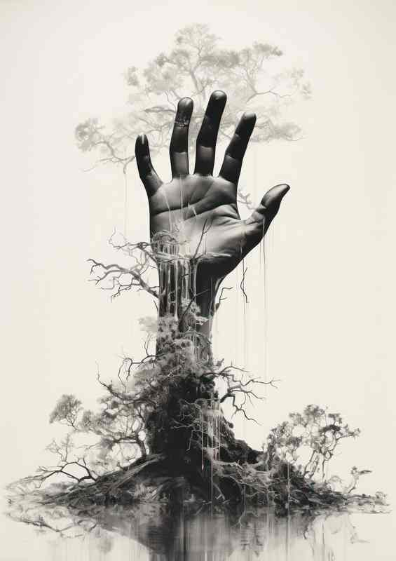 Whimsical Union Hand Merging with Twigs | Poster